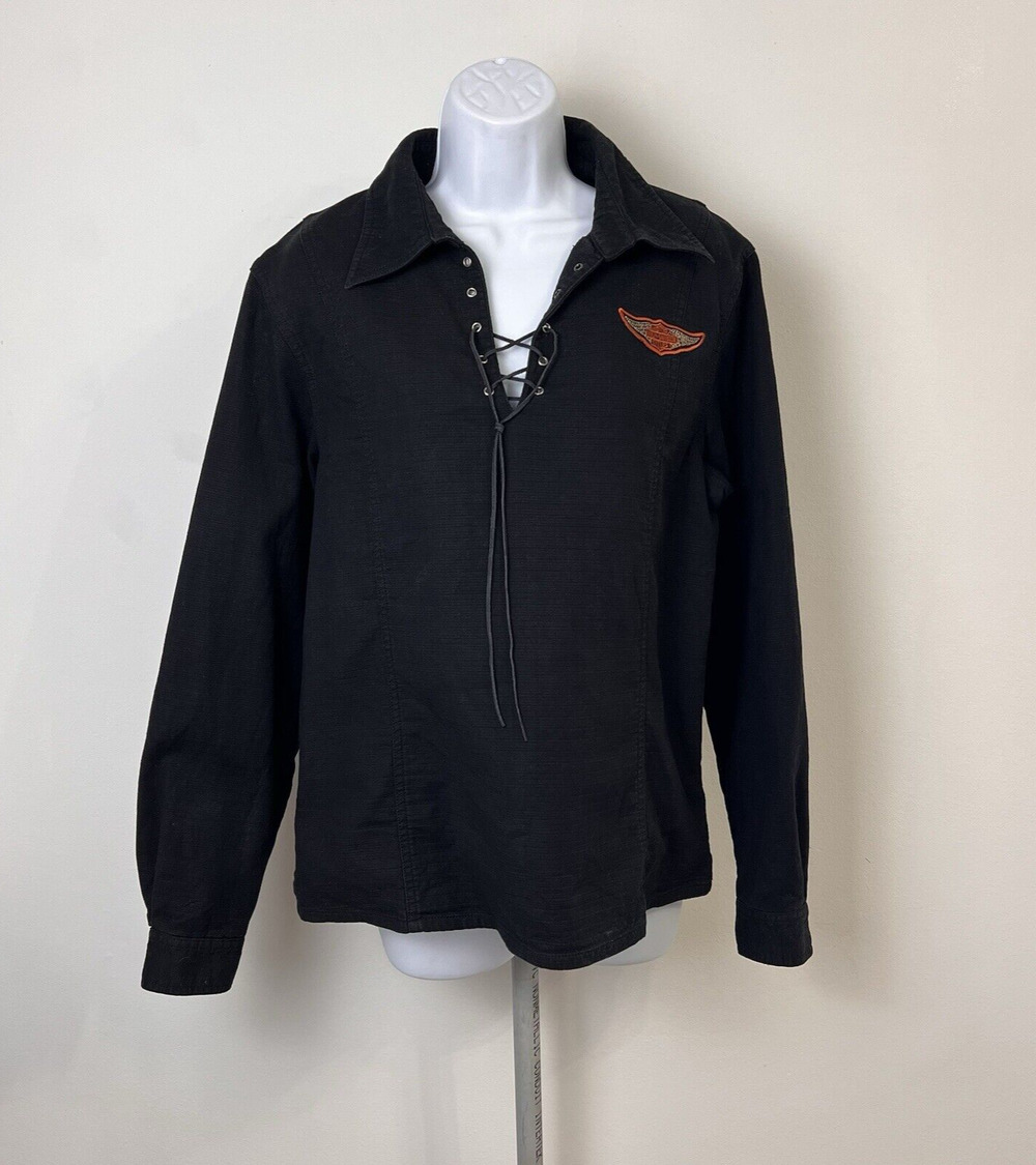 Harley Davidson Womenβs Large Long Sleeve Laced-Up Pullover